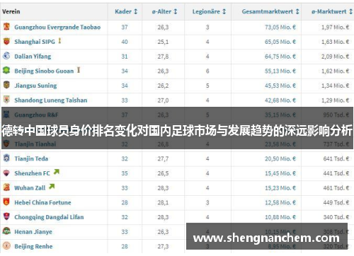 德转中国球员身价排名变化对国内足球市场与发展趋势的深远影响分析