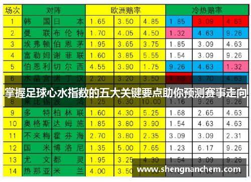 掌握足球心水指数的五大关键要点助你预测赛事走向